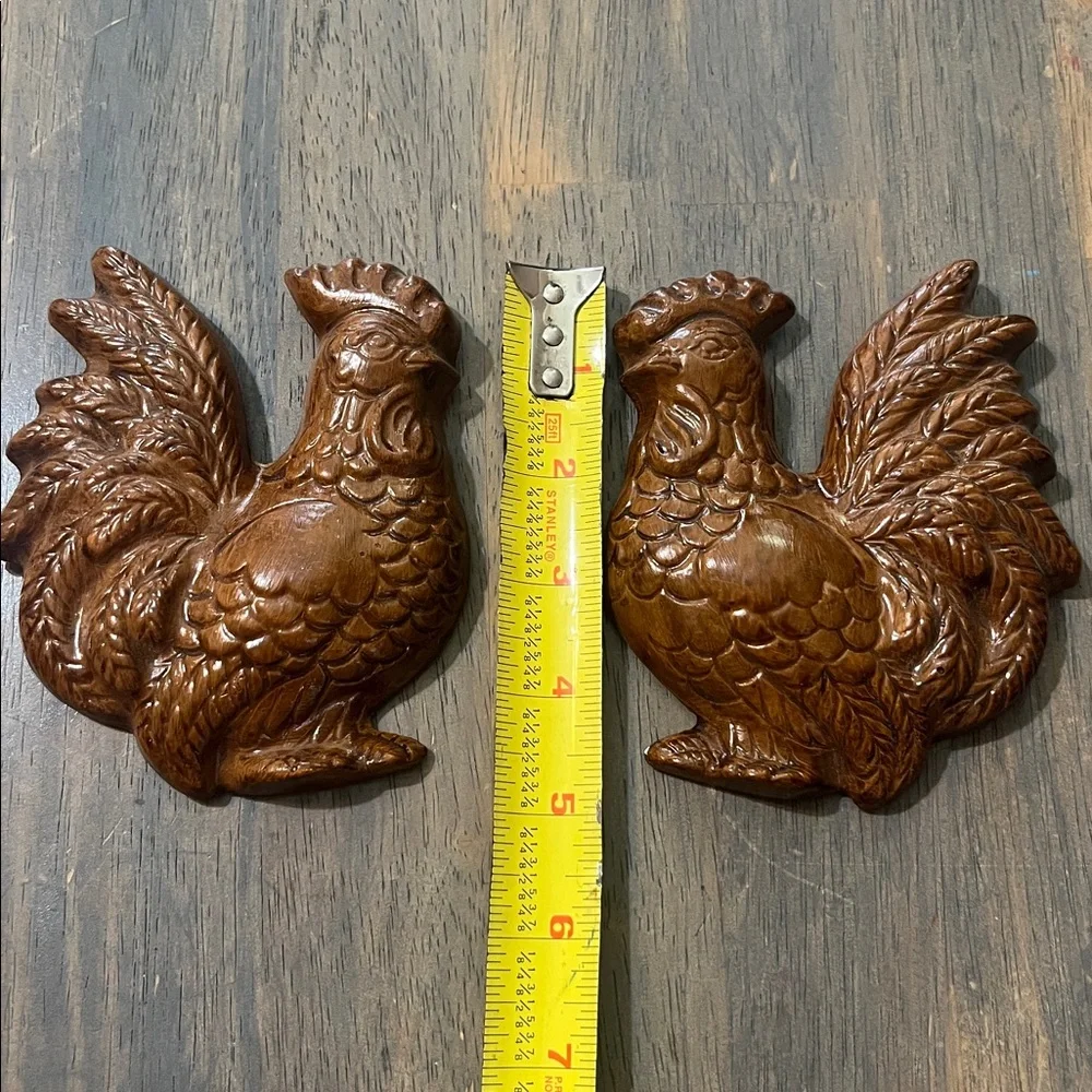 VINTAGE CHALKWARE Brown Chicken/ Rooster Wall Decor Set kitchen decor